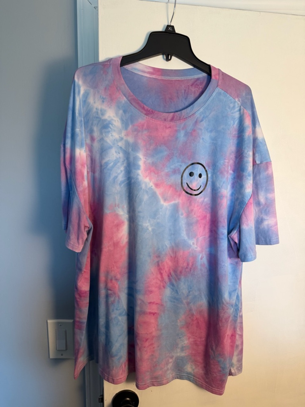 SHEIN Tie-Dye Tee in Blue & Pink with Smiley Accent